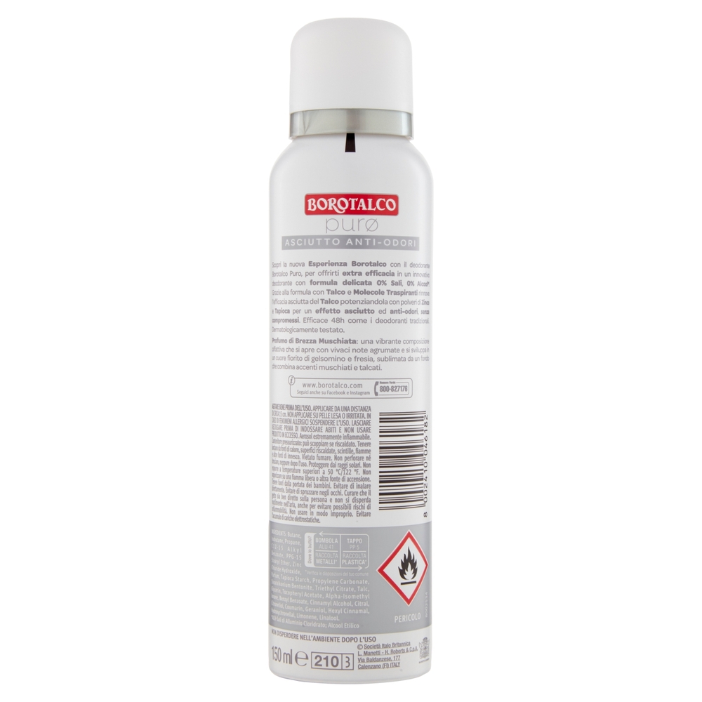 Borotalco purø Profumo di Brezza Muschiata Deo 0% Sali 150 ml